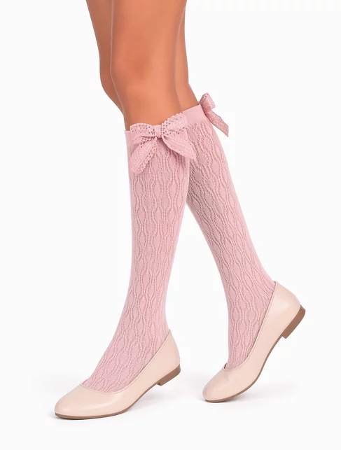 Sosete fete lungi sub genunchi cu model jacard si fundita Knittex Lacey