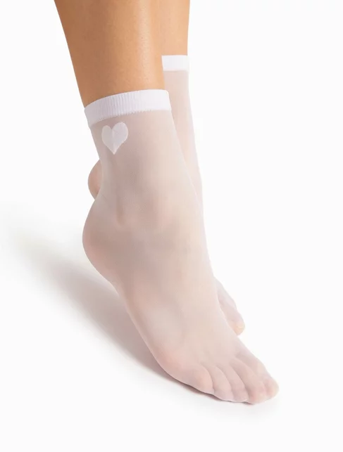 Sosete lycra albe cu inimioara alba Fiore Cupido 20 den
