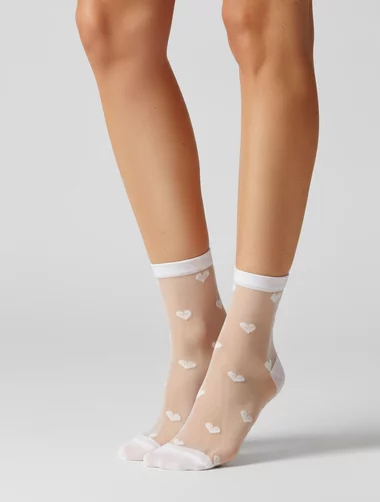 Sosete lycra albe cu inimioare albe Laura Baldini Wild 20 den