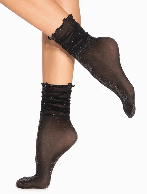 Sosete lycra negre cu fir metalizat si banda ajurata Gatta Spring Vibes WZ08 15 den