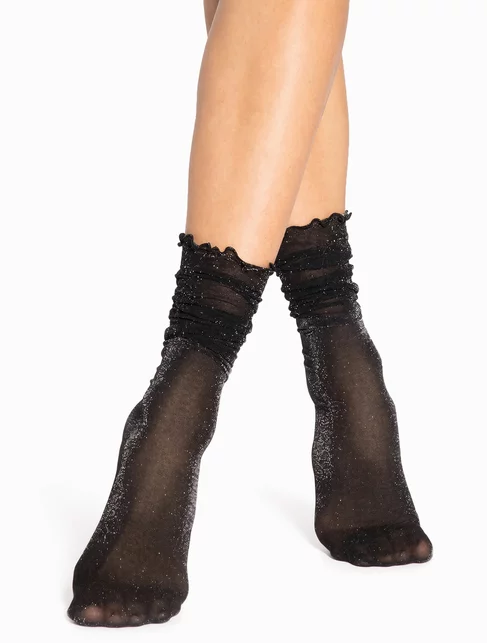 Sosete lycra negre cu fir metalizat si banda ajurata Gatta Spring Vibes WZ08 15 den