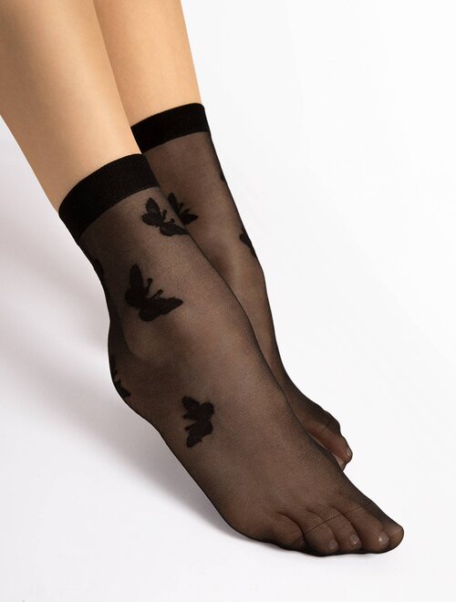 Sosetaria Sosete lycra negre cu fluturasi Fiore Summer 15 den