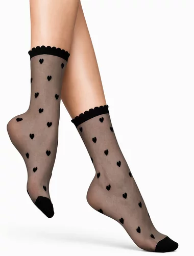 Sosete lycra negre cu inimioare Lores Cuori 20 den