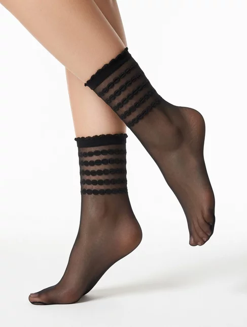 Sosete lycra negre cu model pe glezna Gabriella 1200 Lora 20 den