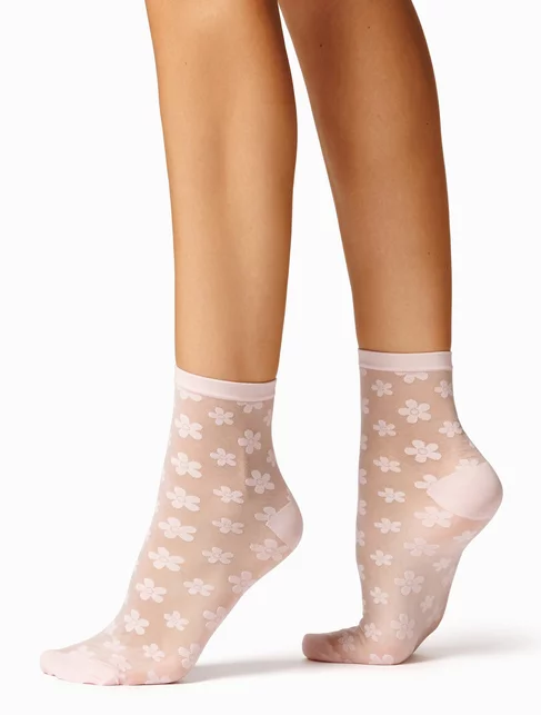Sosete lycra rose cu flori albe Laura Baldini Petals 20 den