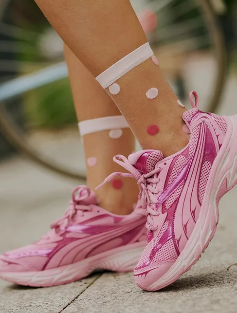 Sosete lycra transparente cu model polka dots roz Gabriella 609 Punta 20 den