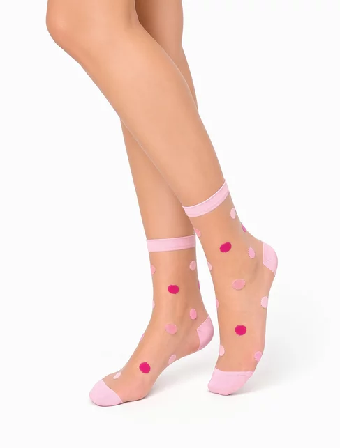 Sosete lycra transparente cu model polka dots roz Gabriella 609 Punta 20 den