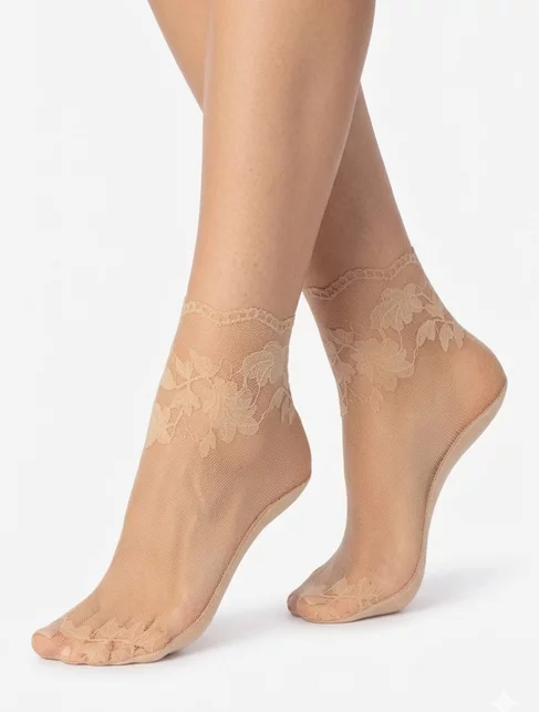 Sosete mesh cu dantela si flori Marilyn Lace E21