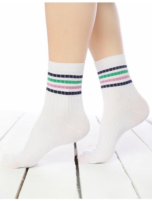 Sosete raiate albe cu dungi colorate Socks Concept 198BRG-18