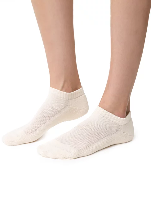 Sosete scurte bumbac 100% cu talpa flausata in culoare naturala Steven S198