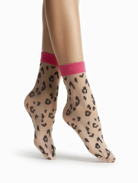 Sosete pudra cu animal print Fiore Amalia 20 den