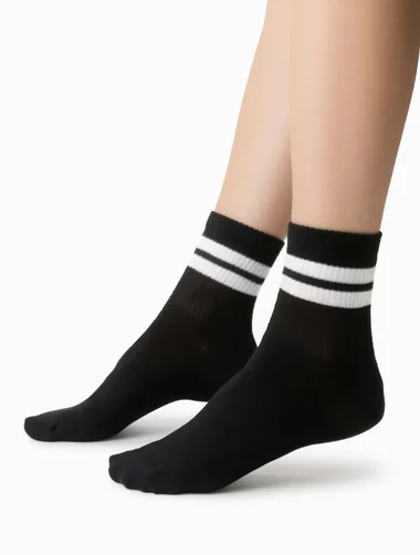 Sosete sport negre cu dungi albe Steven S026-194