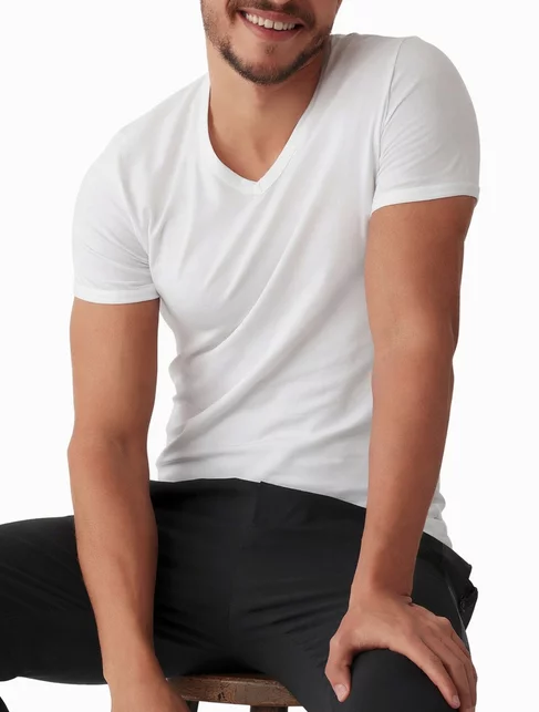 Tricou bumbac barbati cu decolteu in V Cotonella GU033 0001