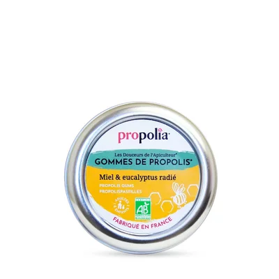 Gummies Bio cu Propolis, Miere și Eucalipt 45 g, cutie metalica – Propolia