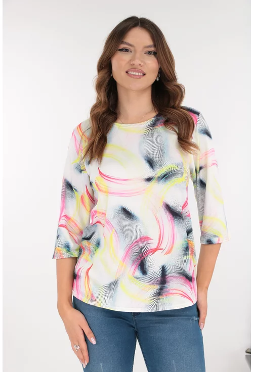 Bluza alba din bumbac cu print abstract fucisa-galben