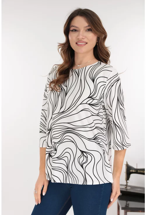 Bluza alba din bumbac cu print geometric negru