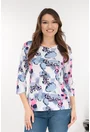 Bluza alba din vascoza cu imprimeu abstract roz-bleu