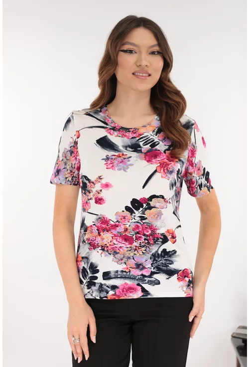 Bluza alba din vascoza cu print floral ciclamen