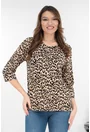Bluza bej din bumbac cu animal print