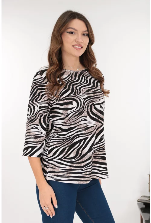 Bluza bej din bumbac cu animal print negru
