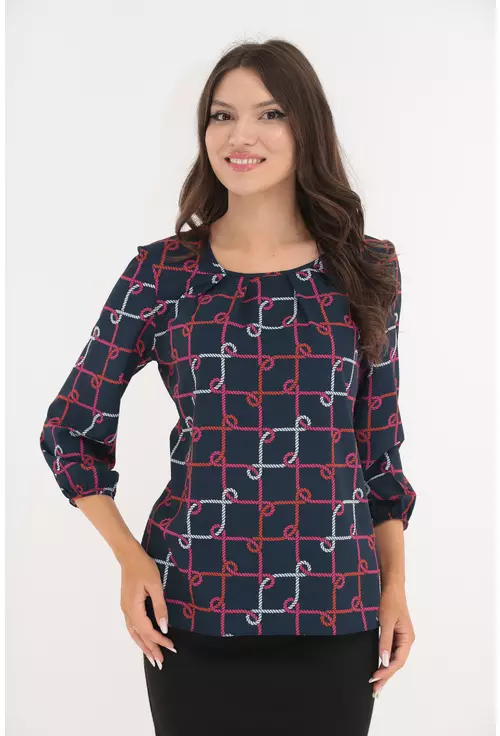 Bluza bleumarin cu imprimeu geometric roz