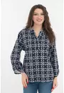 Bluza bleumarin cu print geometric si guler tunica