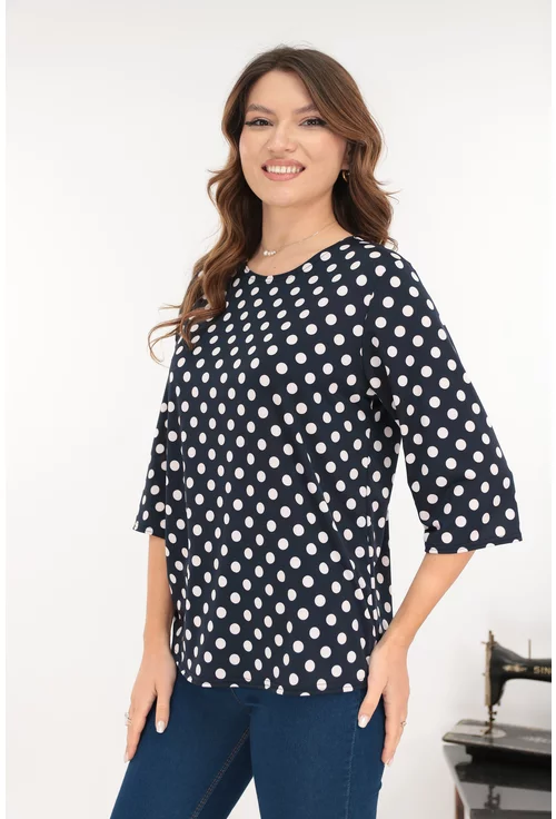 Bluza bleumarin din bumbac cu buline albe