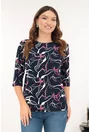 Bluza bleumarin din bumbac cu print abstract roz-alb