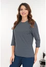 Bluza bleumarin din vascoza cu dungi fine albe
