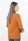 Bluza camel cu volane si esarfa din voal cu buline