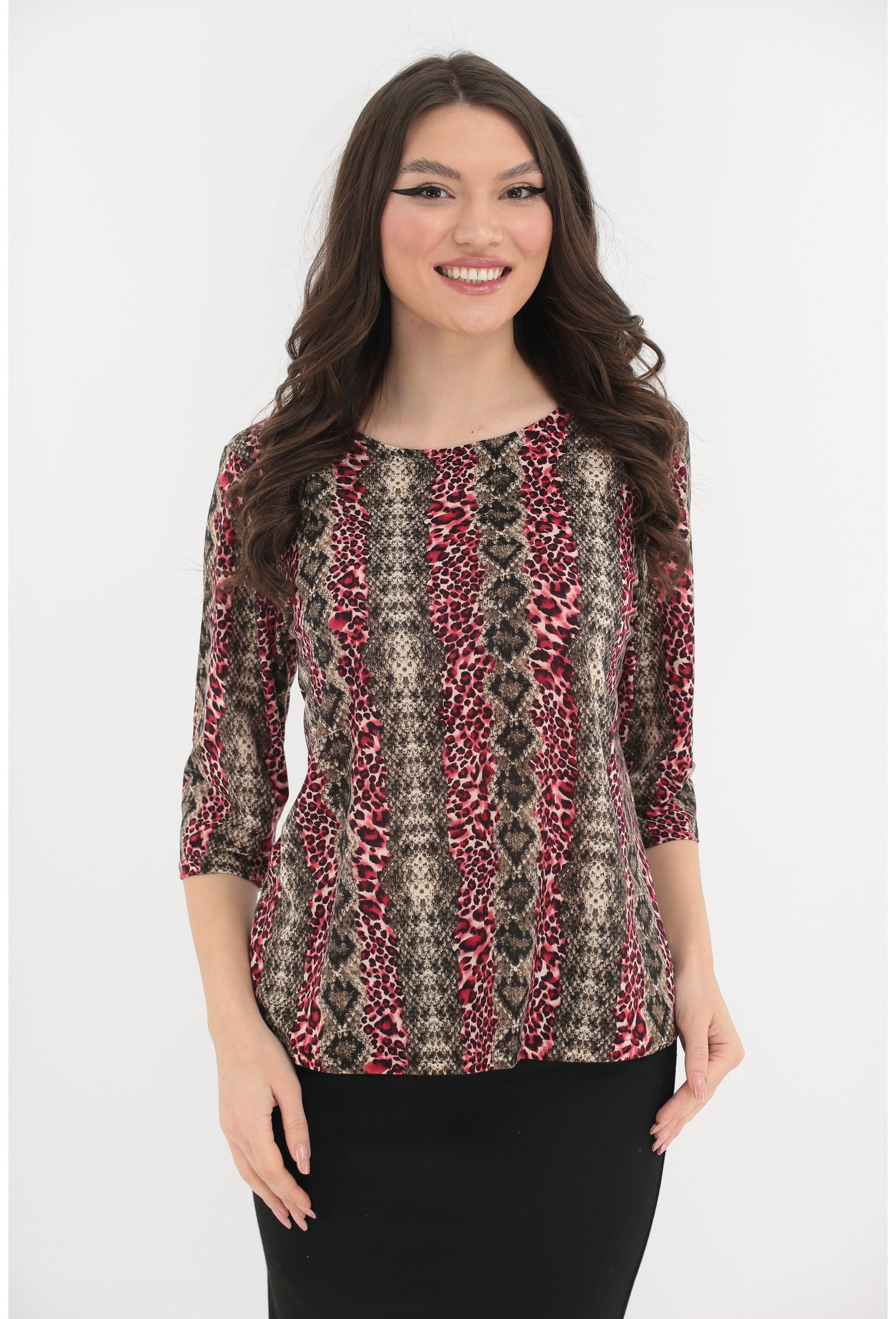 Bluza cu animal print roz-olive