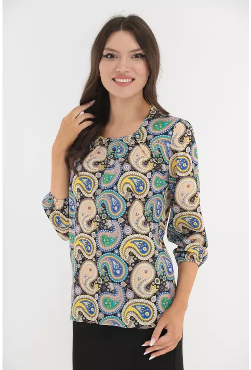 Bluza cu imprimeu abstract bej-verde
