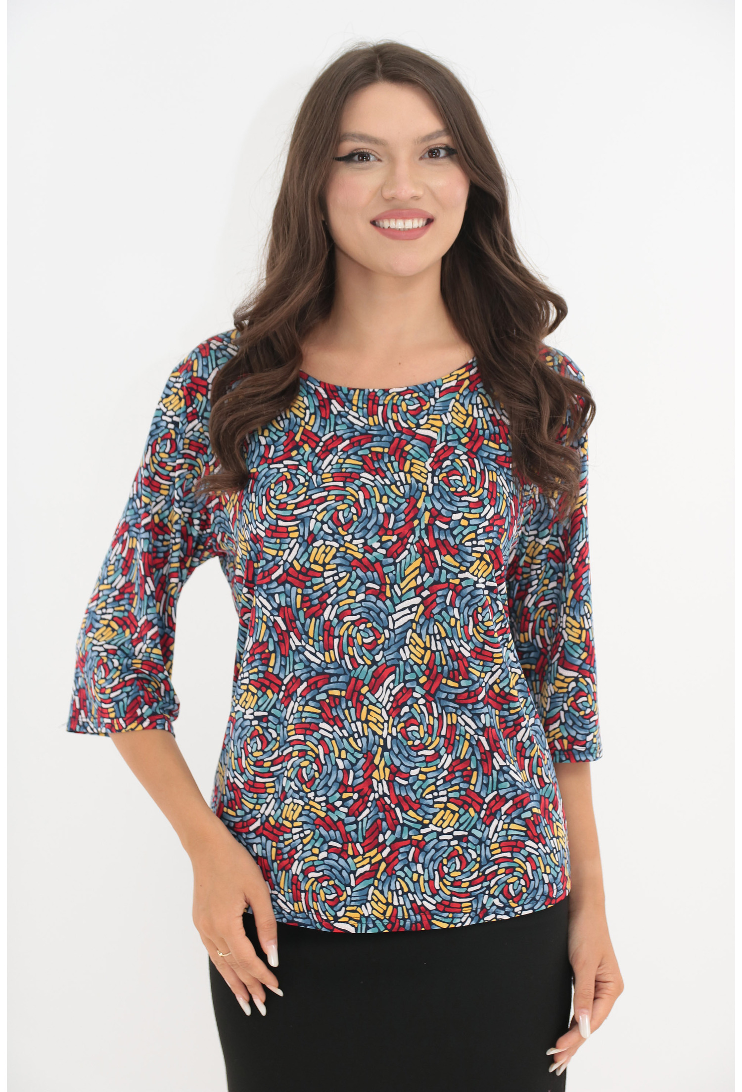 Bluza cu imprimeu abstract rosu-albastru