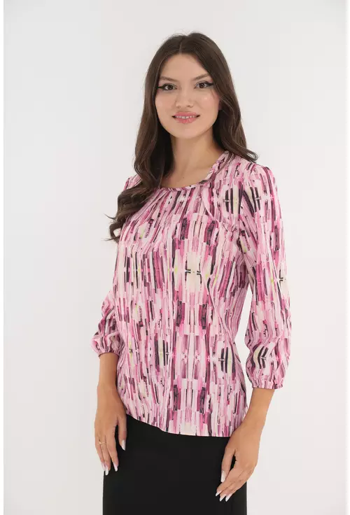 Bluza cu imprimeu abstract roz-gri