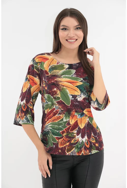 Bluza cu imprimeu frunze multicolore