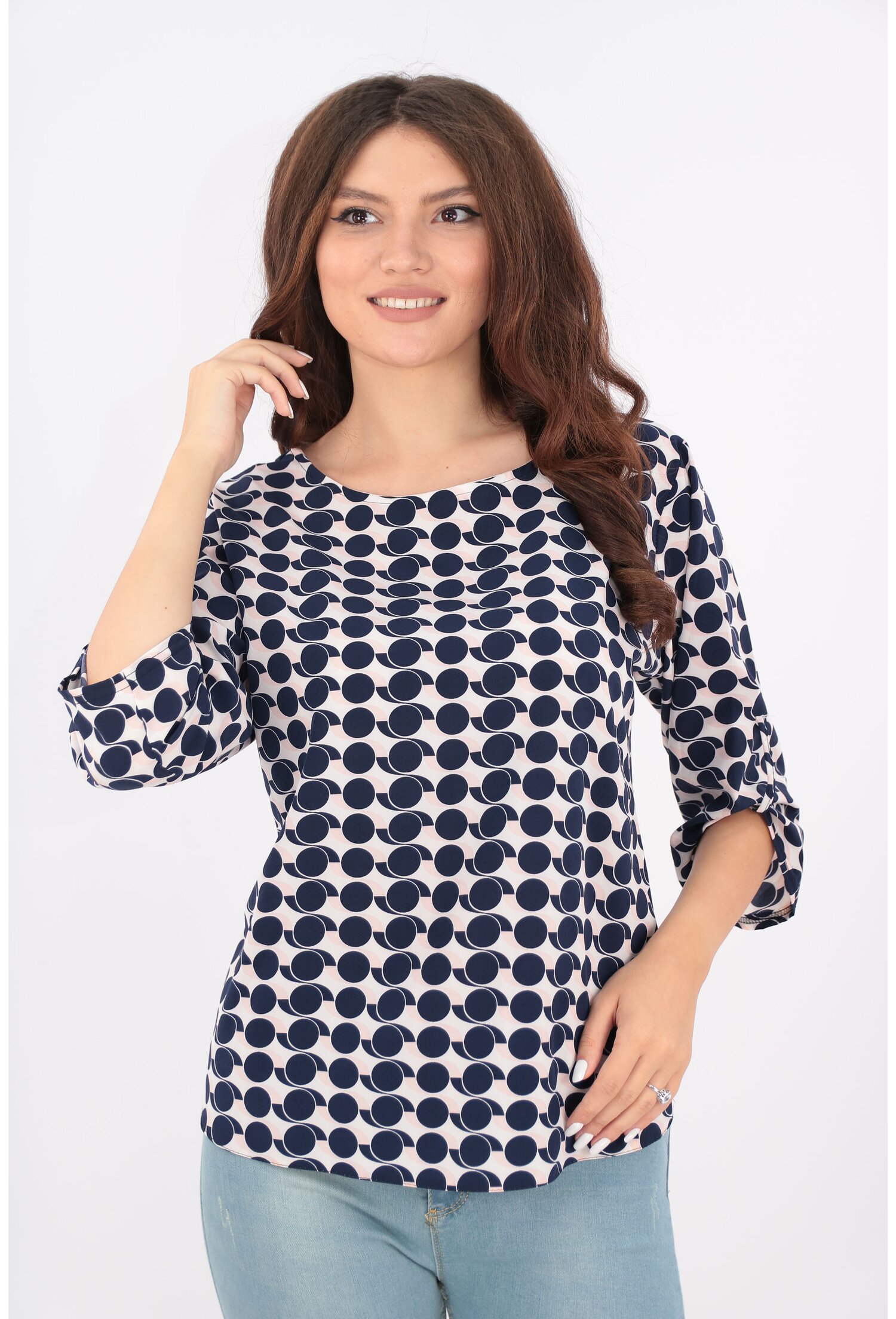 Bluza cu print abstract bleumarin-roz