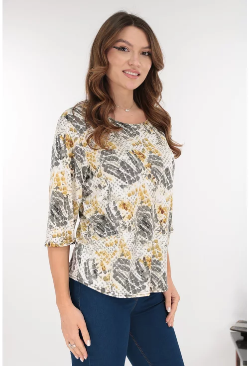 Bluza din bumbac cu print abstract gri-bej