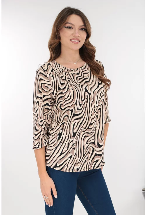 Bluza din bumbac cu print abstract negru-bej
