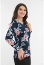 Bluza din jerse bleumarin cu flori maxi