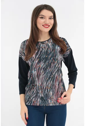 Bluza din jerse fin cu print abstract multicolor