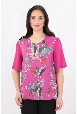 Bluza din vascoza ciclamen cu maneci din voal