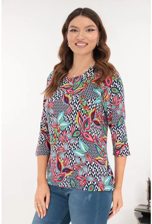 Bluza din vascoza cu desen abstract multicolor