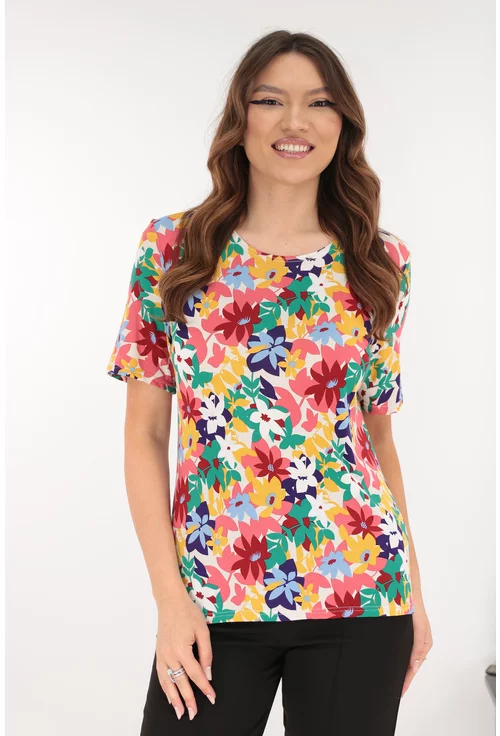 Bluza din vascoza cu desen floral rosu-verde