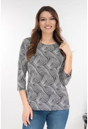 Bluza din vascoza cu imprimeu abstract alb-negru