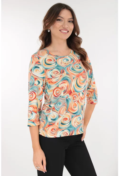 Bluza din vascoza cu imprimeu abstract bleu-orange