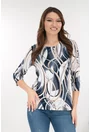 Bluza din vascoza cu imprimeu abstract bleumarin-alb