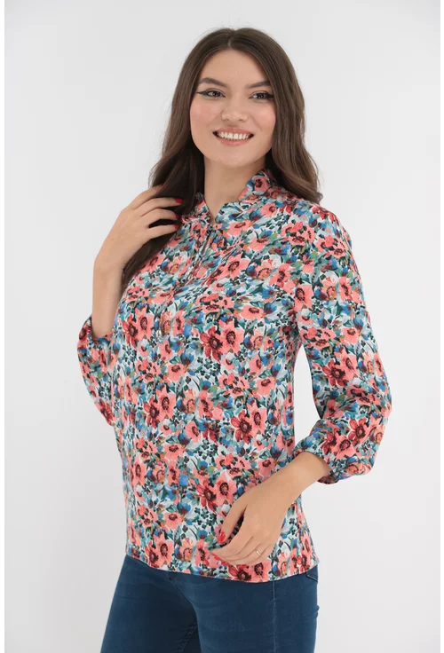 Bluza din vascoza cu imprimeu floral multicolor