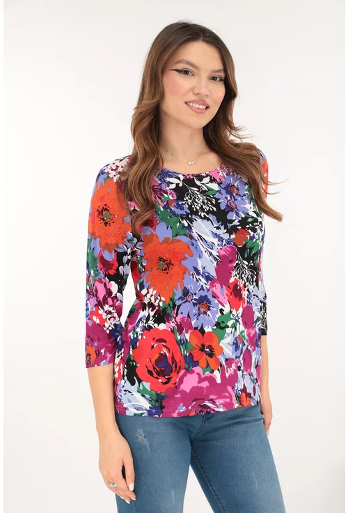 Bluza din vascoza cu imprimeu floral rosu-mov