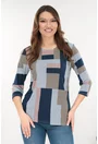 Bluza din vascoza cu imprimeu geometric bleumarin-gri