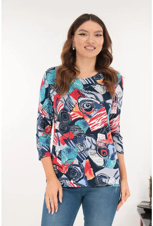 Bluza din vascoza cu imprimeu multicolor